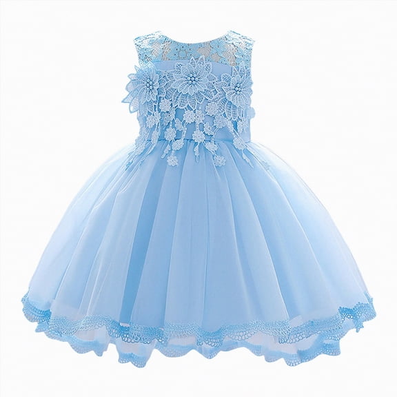 Gubotare Baby Girl Party Dress Vintage Off The Shoulder Flower Girl Dress Lace Embroidery Little/Infant Girls Wedding Bridesmaid Holiday Ballgown 12 18 Months (Sky Blue,12-18 Months)