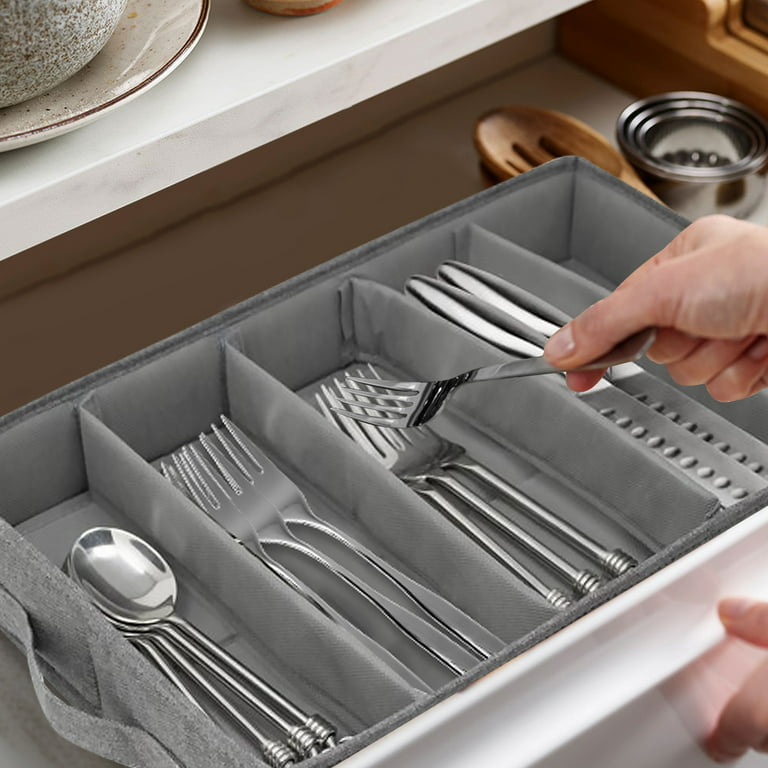 Silverware Storage Box Chest, Flatware Storage Case, Tableware Utensil  Chest with Removable Lid and Adjustable Dividers for Organizing Utensils