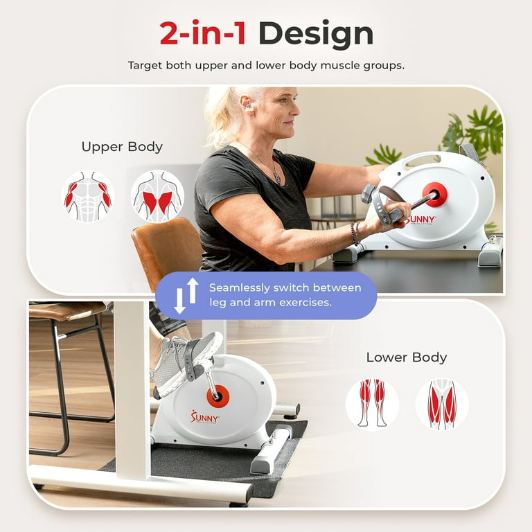 Sunny Health & Fitness Mini Leg + Arm Pedal Exerciser, Under Desk & Desktop w Smart Bluetooth & FREE SunnyFit® App - SF-B023005WHT Sunny Health & Fitness Mini Leg + Arm Pedal Exerciser, Under Desk & Desktop w Smart Bluetooth & FREE SunnyFit® App - SF-B023005WHT