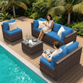 thumbnail image 5 of Clouddwell 7 Piece Outdoor Patio Furniture Set, Wicker Rattan Patio Sectional Sofa Set, Blue, 5 of 10