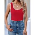 thumbnail image 5 of Women'S Square Neck Tank Tops Summer Sleeveless Shirts Casual Slim Fitted Color Block Ribbed Tanks Red L, 5 of 9