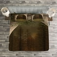 thumbnail image 3 of Ambesonne Gothic Quilted Bedspread Set 3 Pcs, Retro Arch in Garden, King Size, Green Beige, 3 of 3
