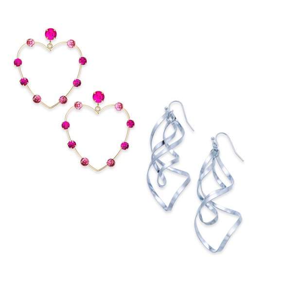 Thalia Sodi Gold-Tone Crystal Open Heart, Twist Drop Earrings – 2 Pack