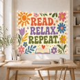 thumbnail image 5 of Read Relax Repeat in Creamy Off-White Background with Flowers, Playful Retro for Book Lovers, Motivational Bookish Wall Art, Birthday Gift, Tapestry Wall Hanging for Home Library and Classroom, 5 of 7