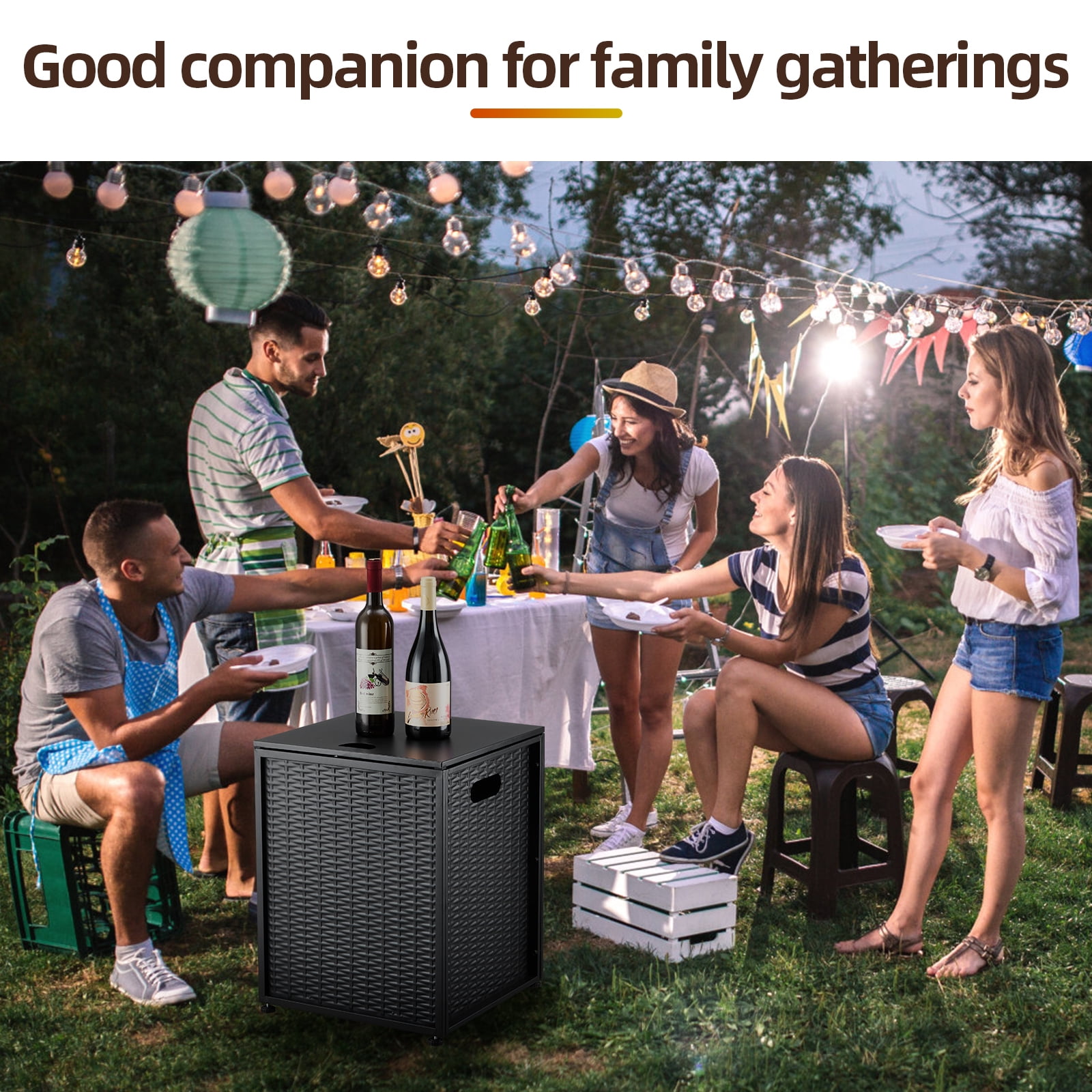 16'' Rattan Propane Tank Cover Hideaway Side Table 20 lbs Propane Gas Holder for Gas Fire Pit, Grill, Griddle & Stoves, Black