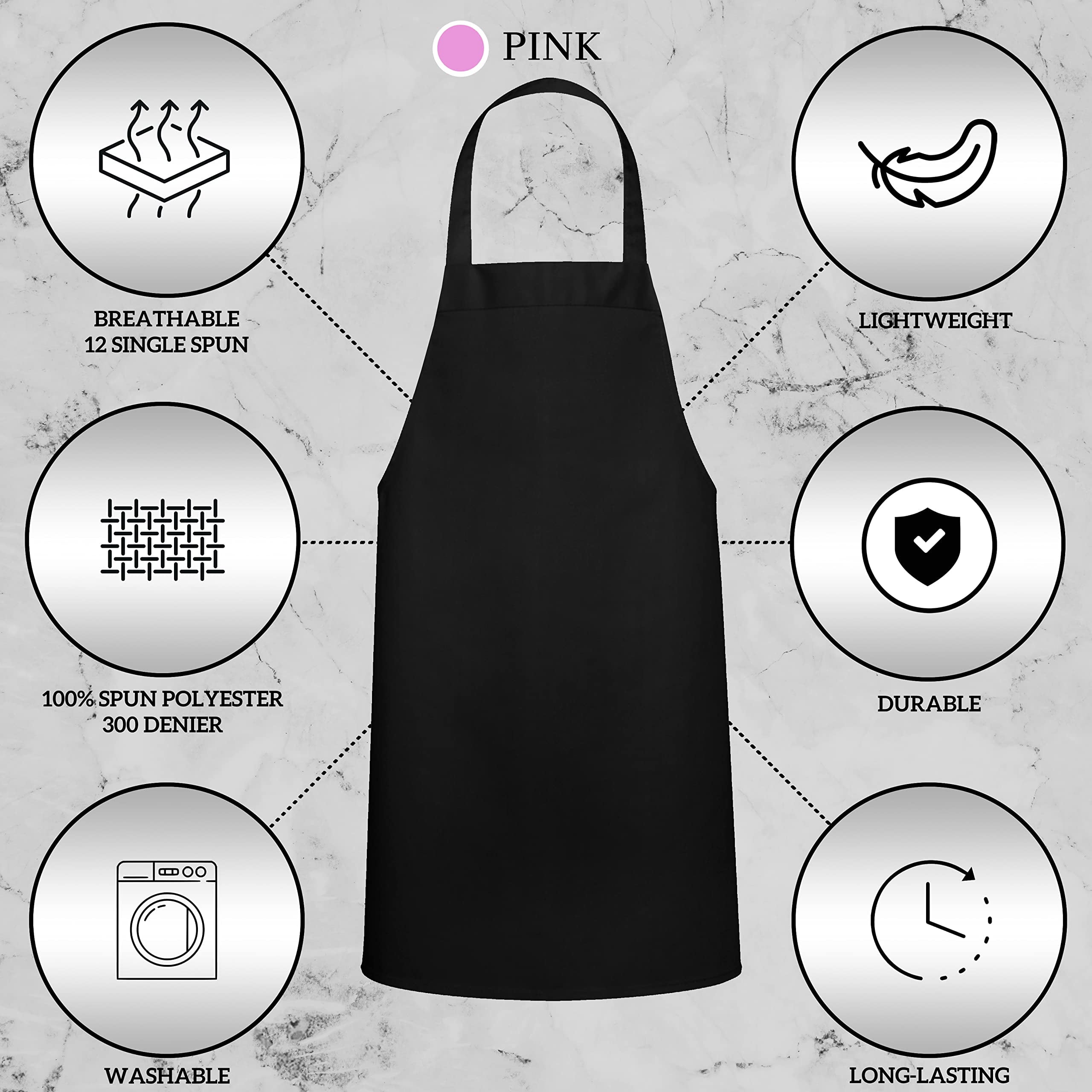 2 Pack Chef Apron With Pockets - Grilling Aprons For Men  Waterproof Cooking Bbq Work Or Restaurant Use Kitchen Women Pink