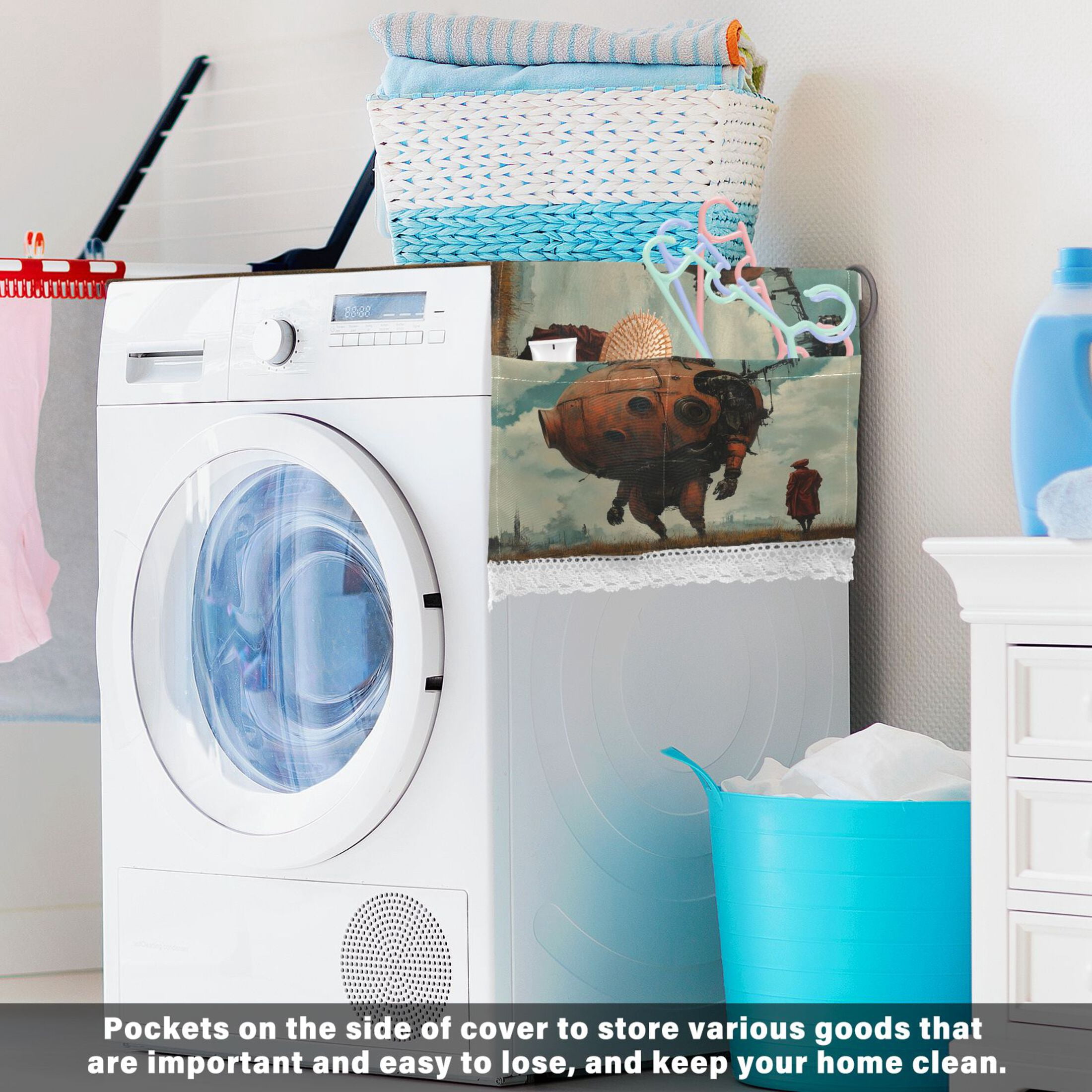 Moving Machine HeadWasher and Dryer Covers Dust-Proof and Oil Resistant Fridge Cover with 4 Storage Pockets Washing Machine Top Cover for Laundry Kitchen Home 51.2 x 22 In