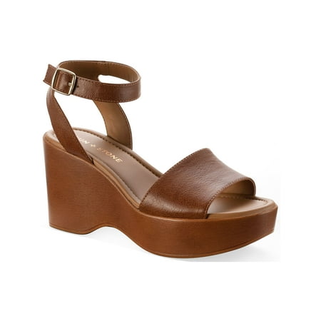 

SUN STONE Womens Brown 1 Platform Strappy Ankle Strap Adjustable Audreey Round Toe Wedge Buckle Slingback Sandal 10 M