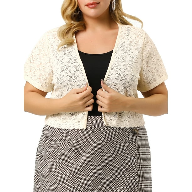 Unique Bargains Women's Plus Lace Shrug Bolero Short Sleeve Open