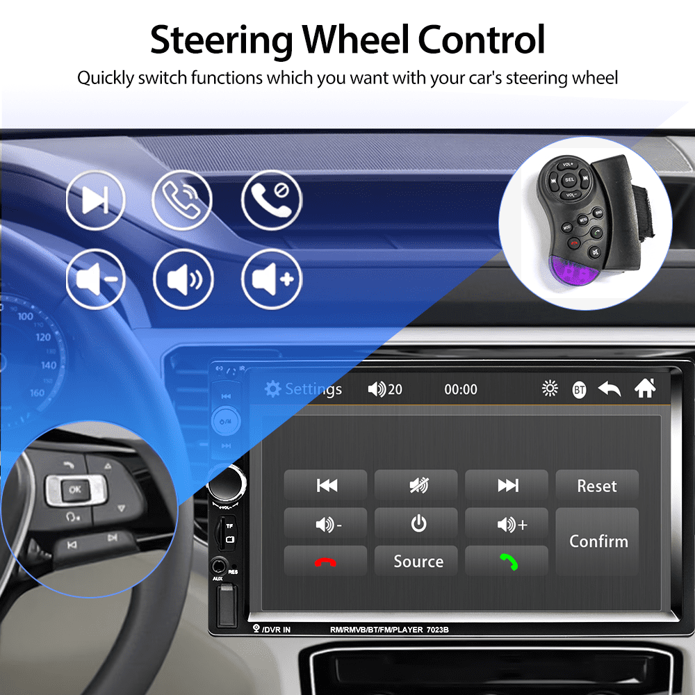 Podofo Car Stereo Double Din Car Radio 7 Inch MP5 Player with HD Touch Screen Digital Display Bluetooth Multimedia Support PhoneLink USB SD Aux Backup Camera