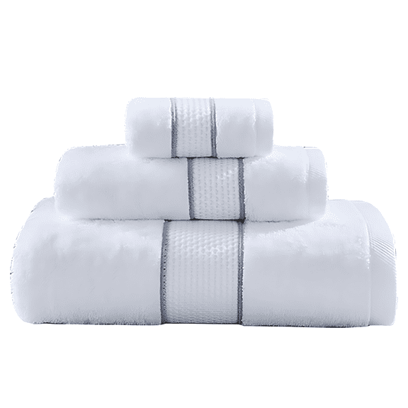 3 Pcs Cotton Bath Towel Set, 16S Spiral Terry, Super Absorbent, Soft & Skin-Friendly, Long-lasting Yarn-Dyed Satin Weave, Elegant White Towel for Bathroom, Luxury Hotel Towels
