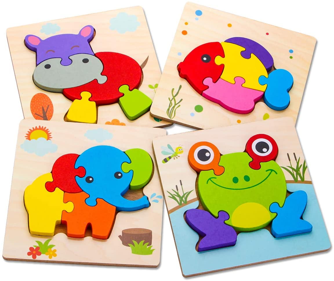 ANTIC DUCK 4 Pack Wooden Puzzles for Toddlers Animals Jigsaw Puzzles ...