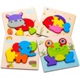 thumbnail image 1 of Rompecabezas de madera para niños pequeños, juguetes de regalo para niños y niñas de 1 2 3 años, juguetes educativos para bebés con 4 patrones de animales, formas de colores brillantes y vibrantes Zhivalor HMHZ532-1, 1 of 7