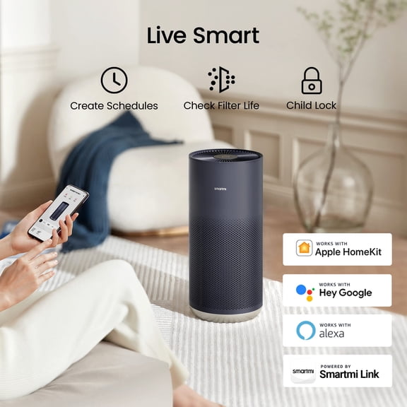Open Box Smartmi Air Purifier 2, H13 True HEPA Filter, UV-C Light Disinfection, Smart App Control, Quiet Operation, Dark Blue, 484 Sq. Ft.