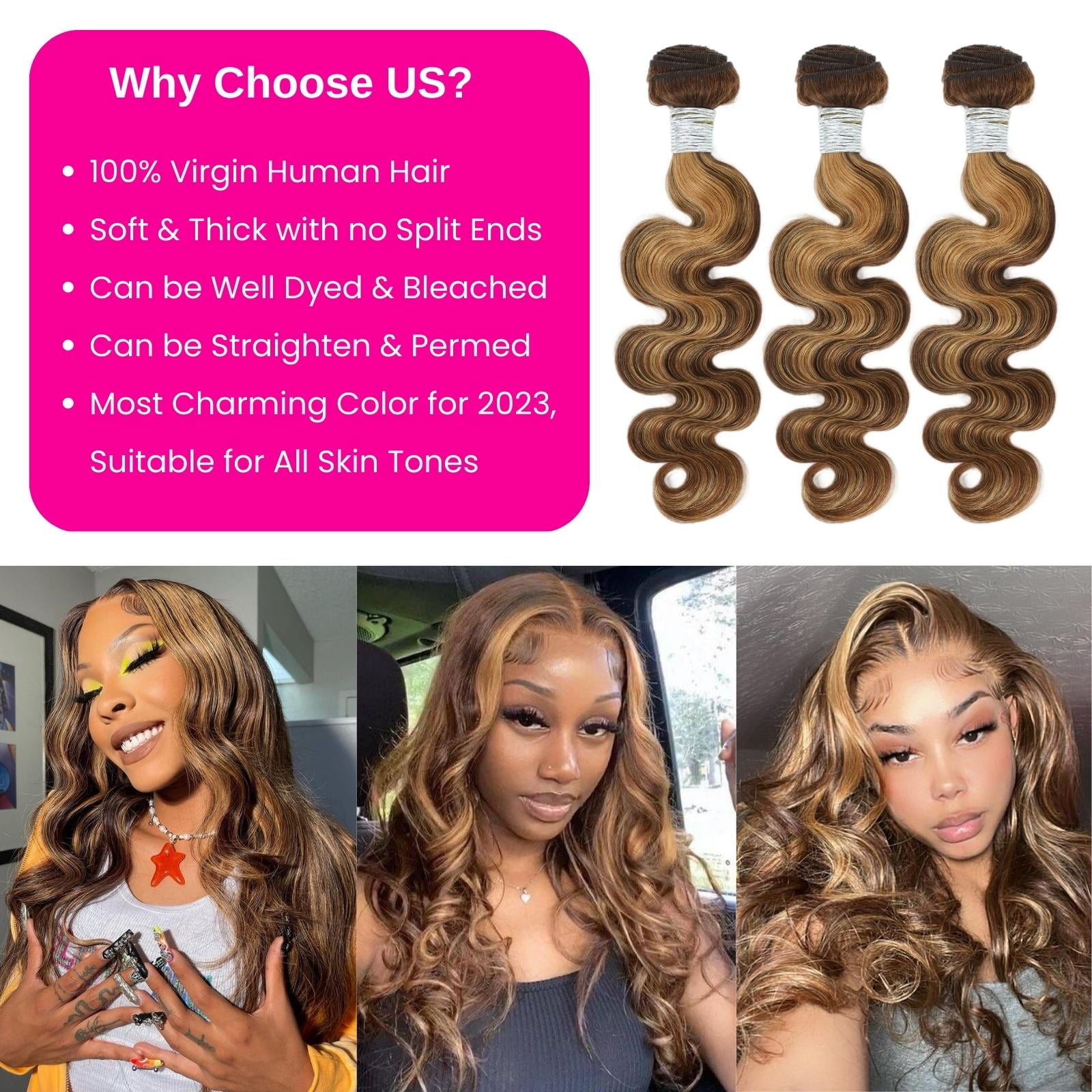 P4/27 Highlight Body Wave Bundles Honey Blonde Ombre Piano Color Human Hair Bundles Brazilian Weave Remy Hair Extensions