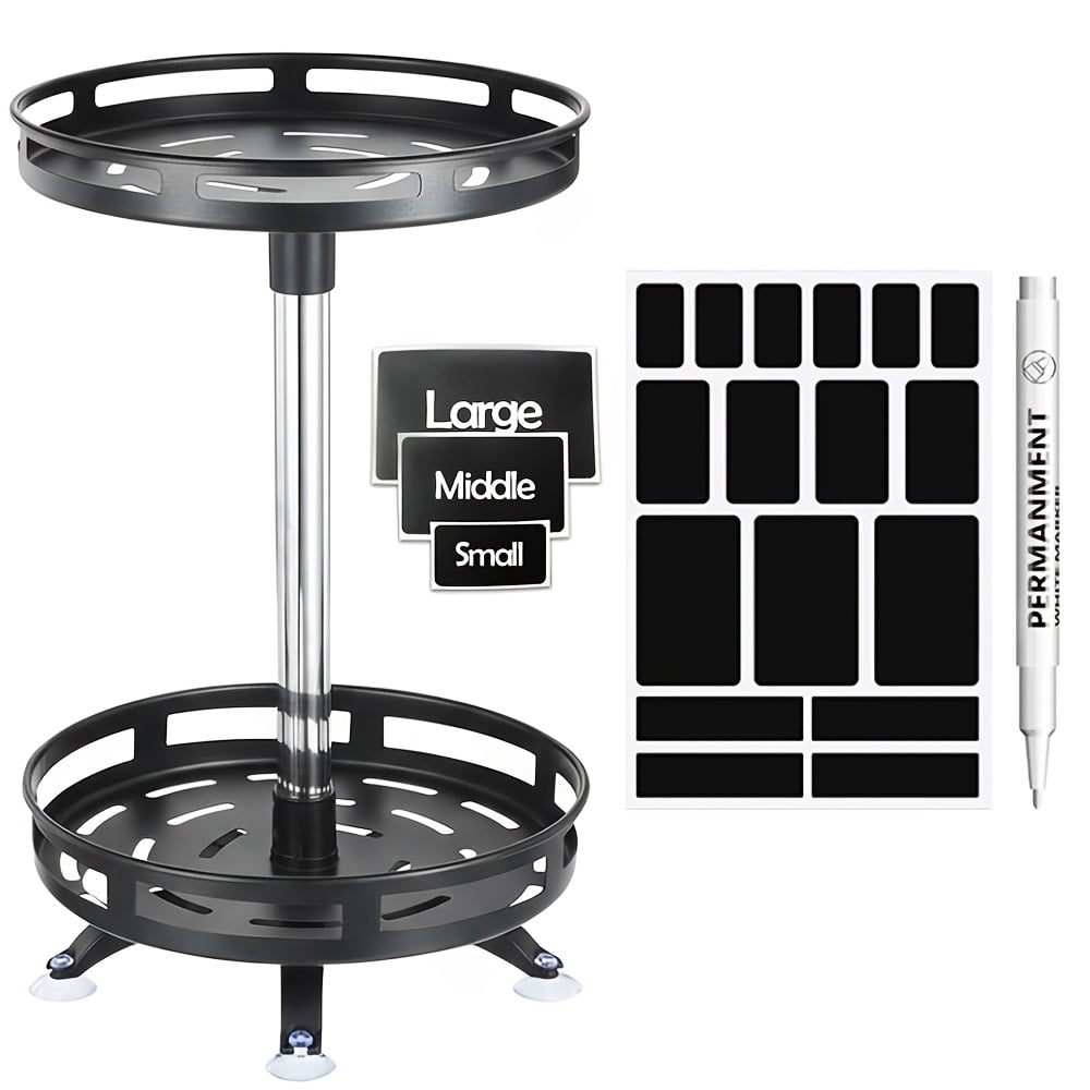 1/2/3 Tier Metal Lazy Susan Turntable Organizer Rotating Spice Rack for Kitchen Cabinet Countertop Pantry Cupboard Medicine Cabinet with Suction Cup Feet Label Paper Markers
