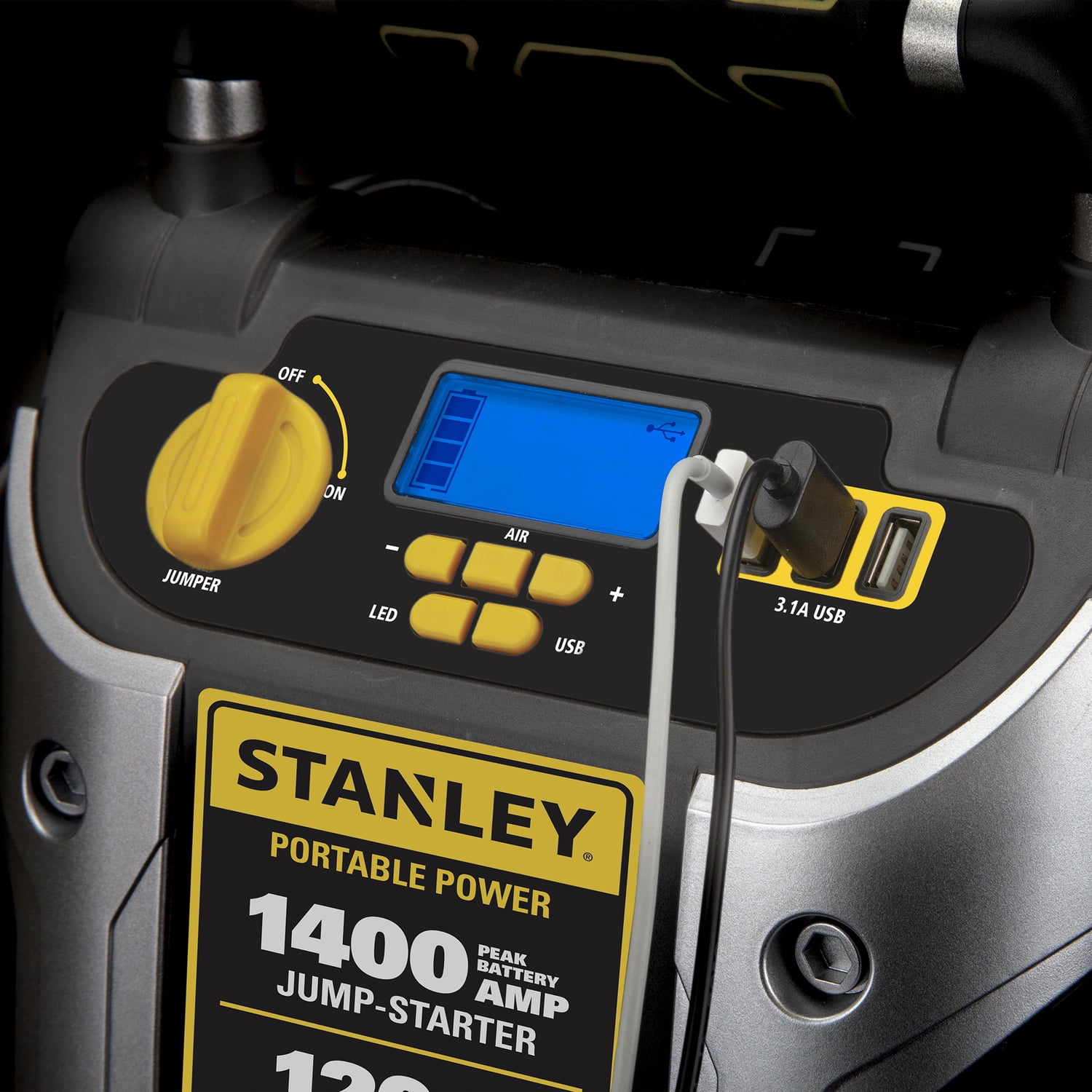 Braun J7C09D Digital Portable Power Station Jump Starter: 1400/700 Instant Amps, 120 PSI Air Compressor, 3.1A USB Ports, Battery Clamps