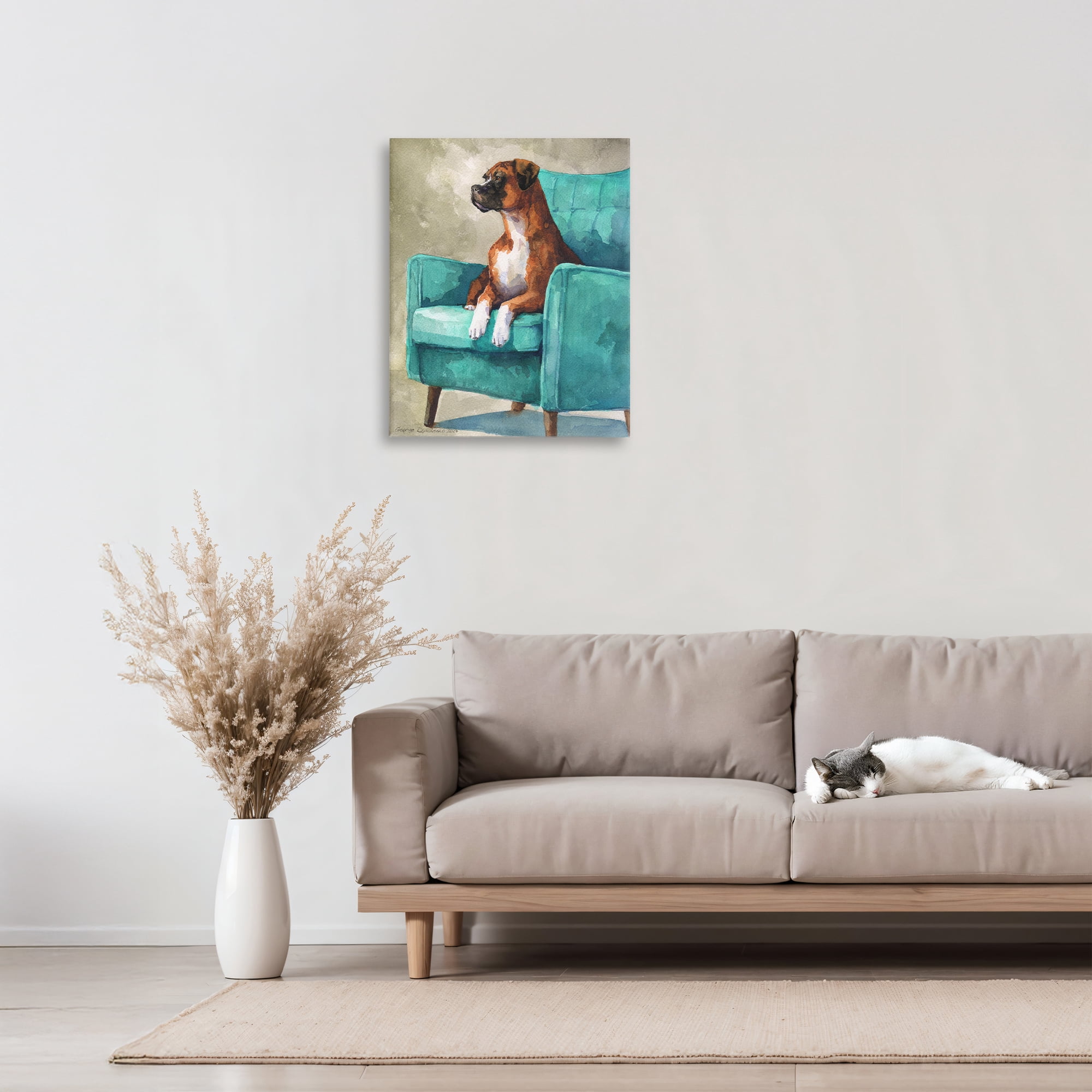 Stupell Industries Majesty Boxer on Armchair Canvas Wall Art, design by George Dyachenko