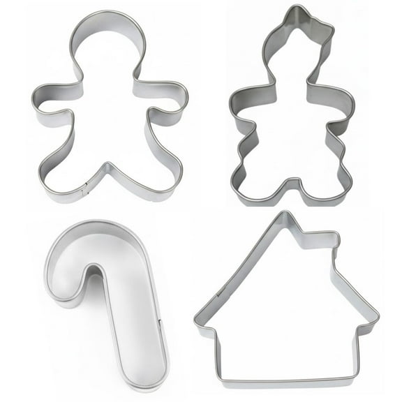 Premium 4-Pack Gingerbread Family & House Metal Cookie Cutter Set