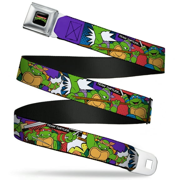 Nickelodeon Belt, Seatbelt Buckle Belt, Ninja Turtles Action Poses Team Turtles, Youth 22 to 32 Inches