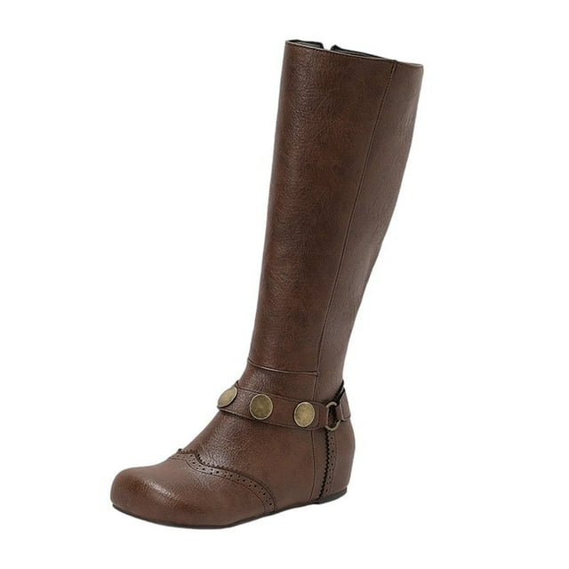 Bottes d'Hiver Décontractées pour Femme, Hauteur Genou, Bout Rond, à Lacets, avec Boucle de Ceinture, Semelle Plate, Cuir Pu