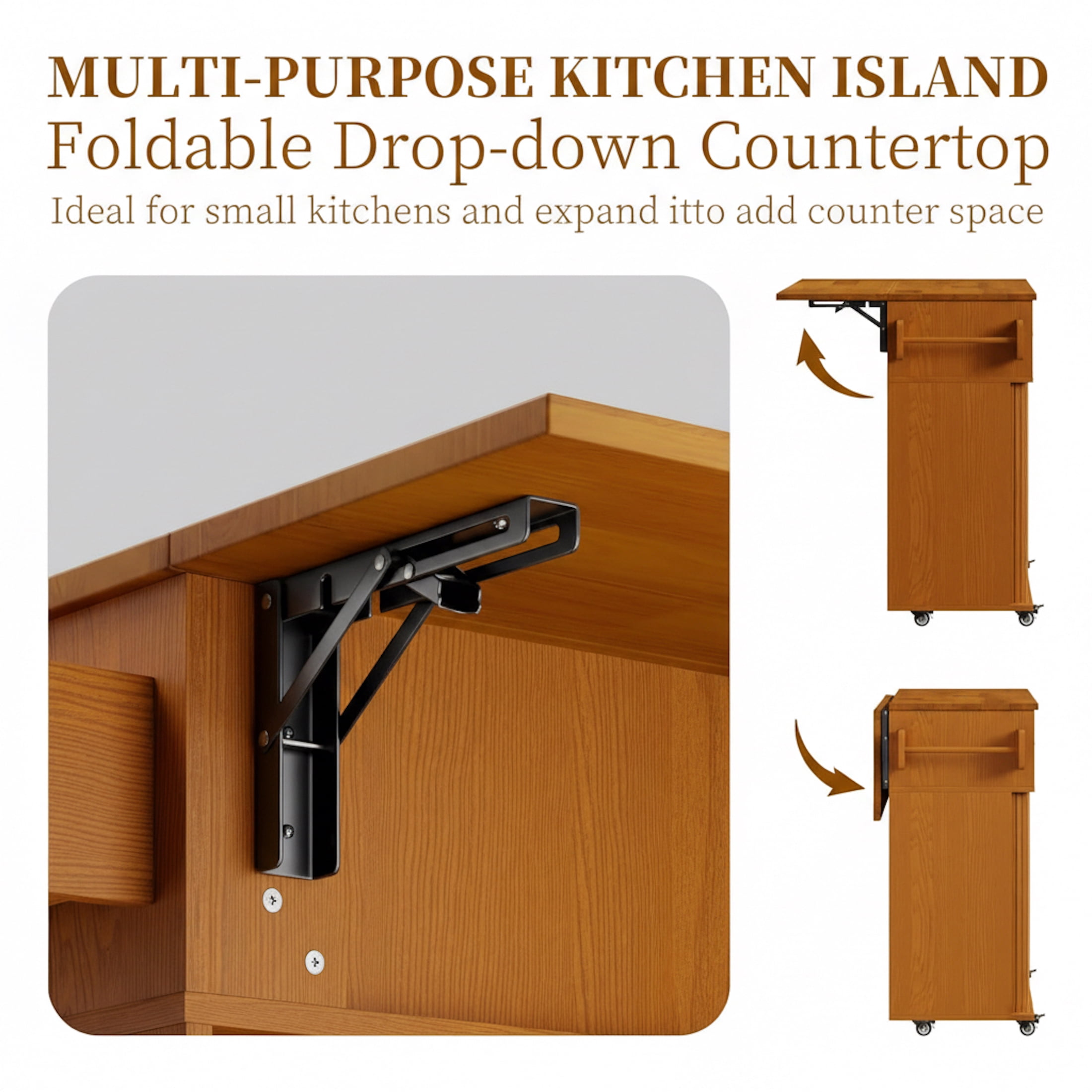 AISWORD Rolling Kitchen Island with Drop Leaf, Sliding Door, Drawers & Spice Rack, Yellow