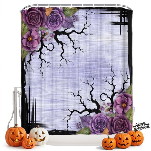 Shower Curtains for Bathroom-36"x72",Halloween Purple Rose Flower Waterproof Bath Curtain Grommet Shower Curtain Set with Hooks