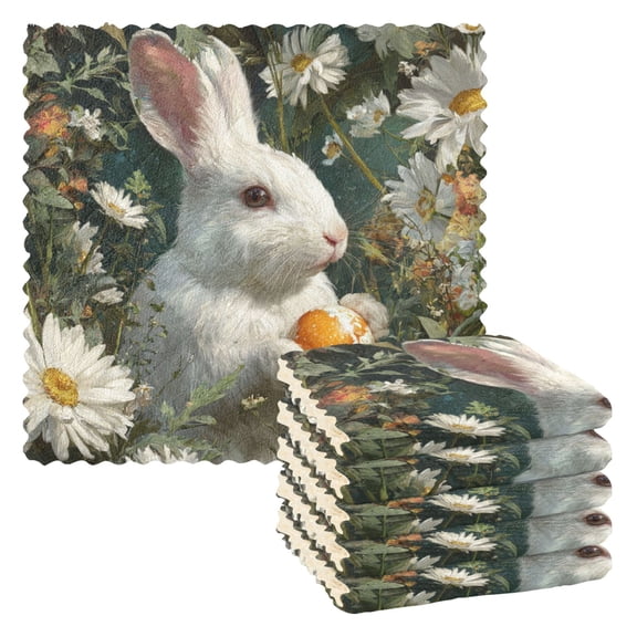 6 Pieces of Kitchen Towels 11x11Inch Kitchen Dish Cloths Kitchen Dish Towels Reuseable Cleaning Cloths Cute Rabbit Easter