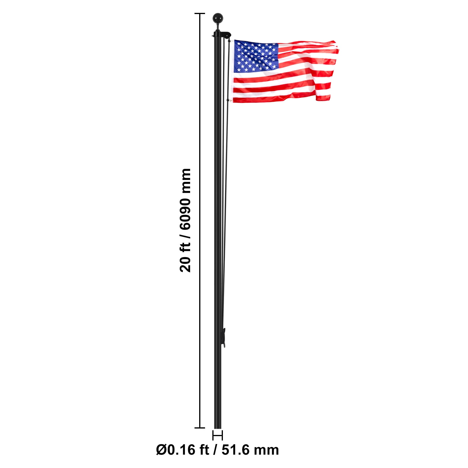 VEVOR 20FT Sectional Flag pole Kit, Heavy Duty Aluminum Alloy in Ground Flag poles for Outside, 3 Display Modes Flagpole with 3x5 American Flag, Professional Accessories, Black