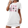 thumbnail image 3 of Sakmal Robe de Nuit de Noël Moomoo pour Femmes Blanche Mignonne Douce Grande Taille Tenue d'Intérieur Col Rond Imprimé Arbres de Noël Manches Courtes Courtes Robes de Nuit P-2TG, 3 of 4