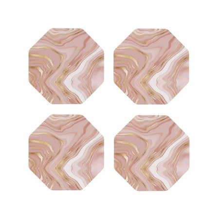 

Junzan Rose Gold Glitter Splatter Print Coasters for Drinks - Leather Coasters Set of 4 for Coffee Table for Housewarming/Kitchen/Bar/Decor-Octagon