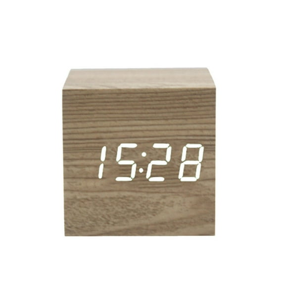 Amdohai Multifunctional Wooden Clock LED Digital Clock Camphor Wood Grain Wood Clock Mute Sound Control LED
