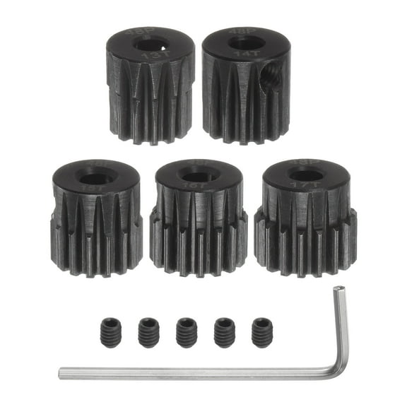 48P Pinion Gear Set 3.175mm (1/8") Shaft 13T 14T 15T 16T 17T Motor Gears Hardened Steel for 1/10 RC Car, 5 Packs