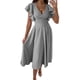 thumbnail image 1 of Vestido corto de manga con volantes para mujer, elegante, de Color puro, con cuello en V, cintura fruncida, vestido a media pierna para el trabajo, 1 of 5