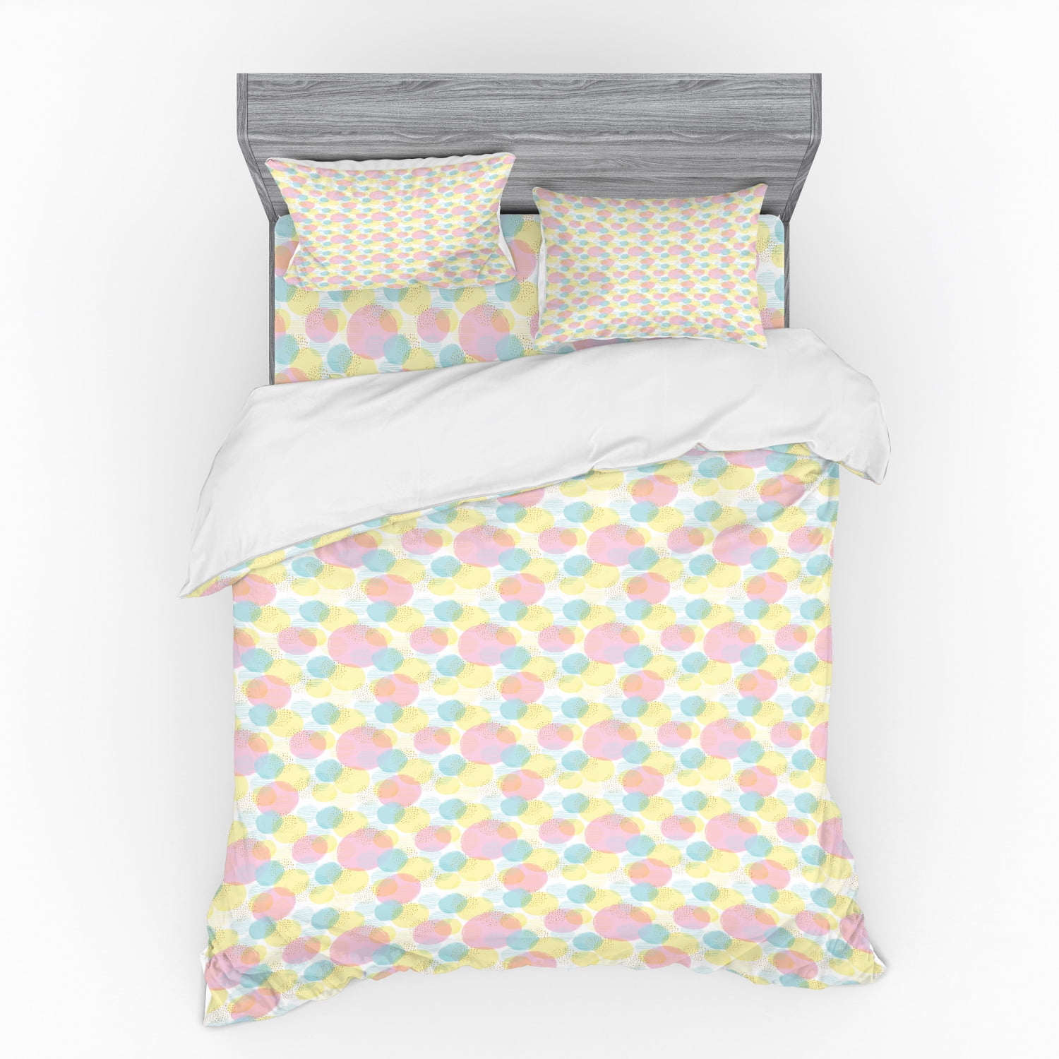 Pastel Duvet Cover Set, Design of Colorful Paint Blots and Spots, Bedding Set with Shams and