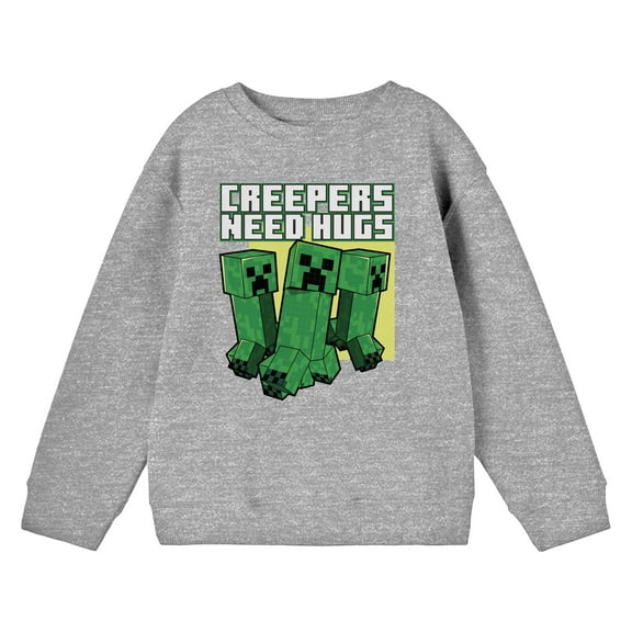 Minecraft Creepers Need Hugs Youth Athletic Heather Long Sleeve Sweatshirt-Medium