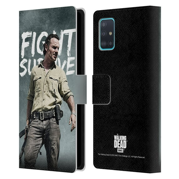 Head Case Designs Officially Licensed AMC The Walking Dead Rick Grimes Legacy Fight Survive Leather Book Wallet Case Cover Compatible with Samsung Galaxy A51 (2019)