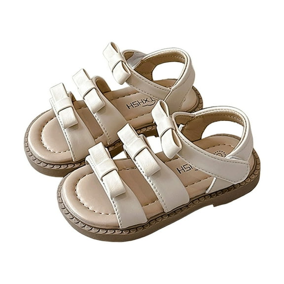 Mepaouo Toddler Girl Sandals Bow Strappy Summer Dress Shoes Open Toe Beach Kids Walking Flat Sandals
