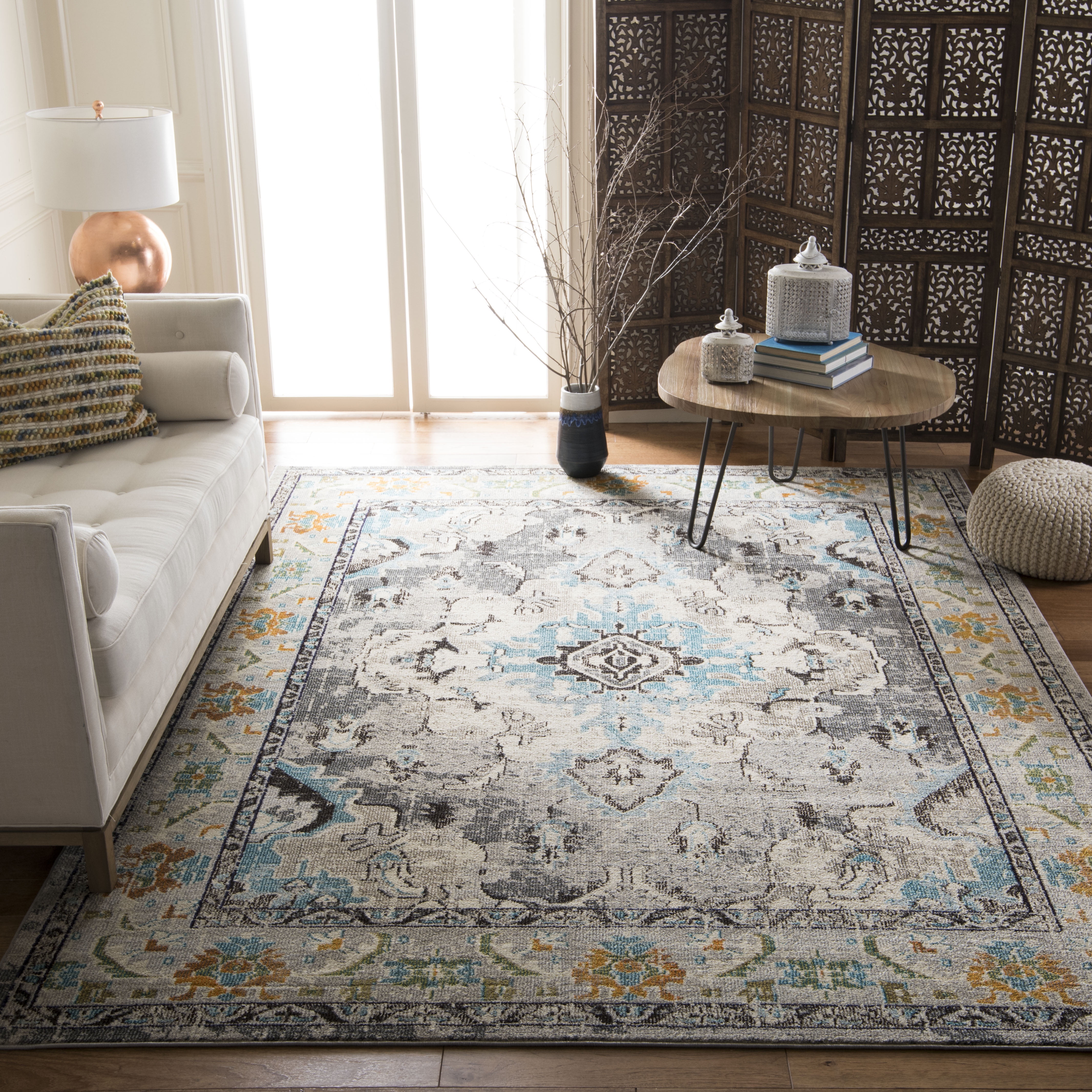 SAFAVIEH Monaco Toria Traditional Area Rug, Grey/Light Blue, 6'7" x 6'7