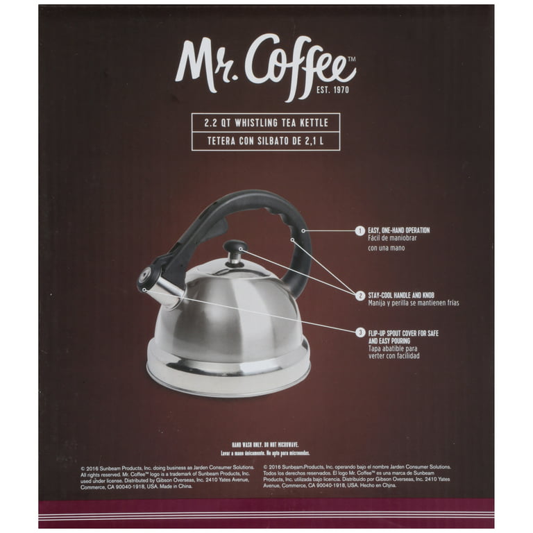 Mr. Coffee Claredale 2.2 Qt Stainless Steel Whistling Tea Kettle