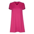 thumbnail image 3 of RYDCOT Women's Casual Plain Simple T-Shirt Loose Dress Summer Casual T-Dresses Beach Cover Up Petal Short Sleeve V Neck Tunic Dress Hot Pink, 3 of 5