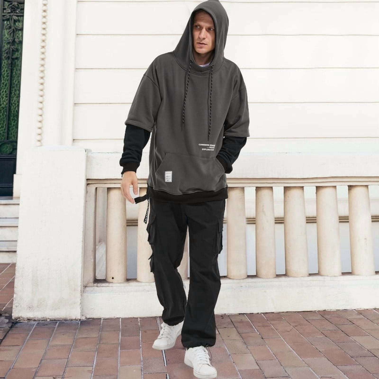 HISITOSA Mens Colorblock Hoodie Casual Patchwork Soft Cotton Pullover Tops Unisex japanese Hooded Sweatshirt with Design