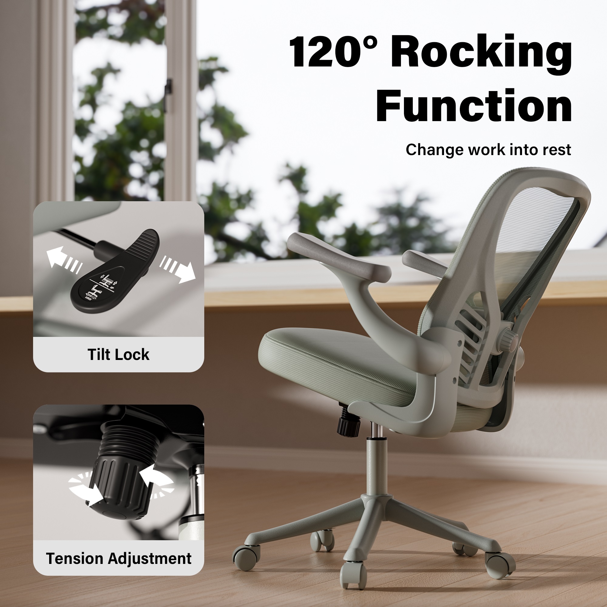 Ninecer Ergonomic Mesh Office Chair, Mesh Back Office Chair with Flip-up Arms, Swivel Computer Desk Chair with Lumbar Support for Adult, Gray