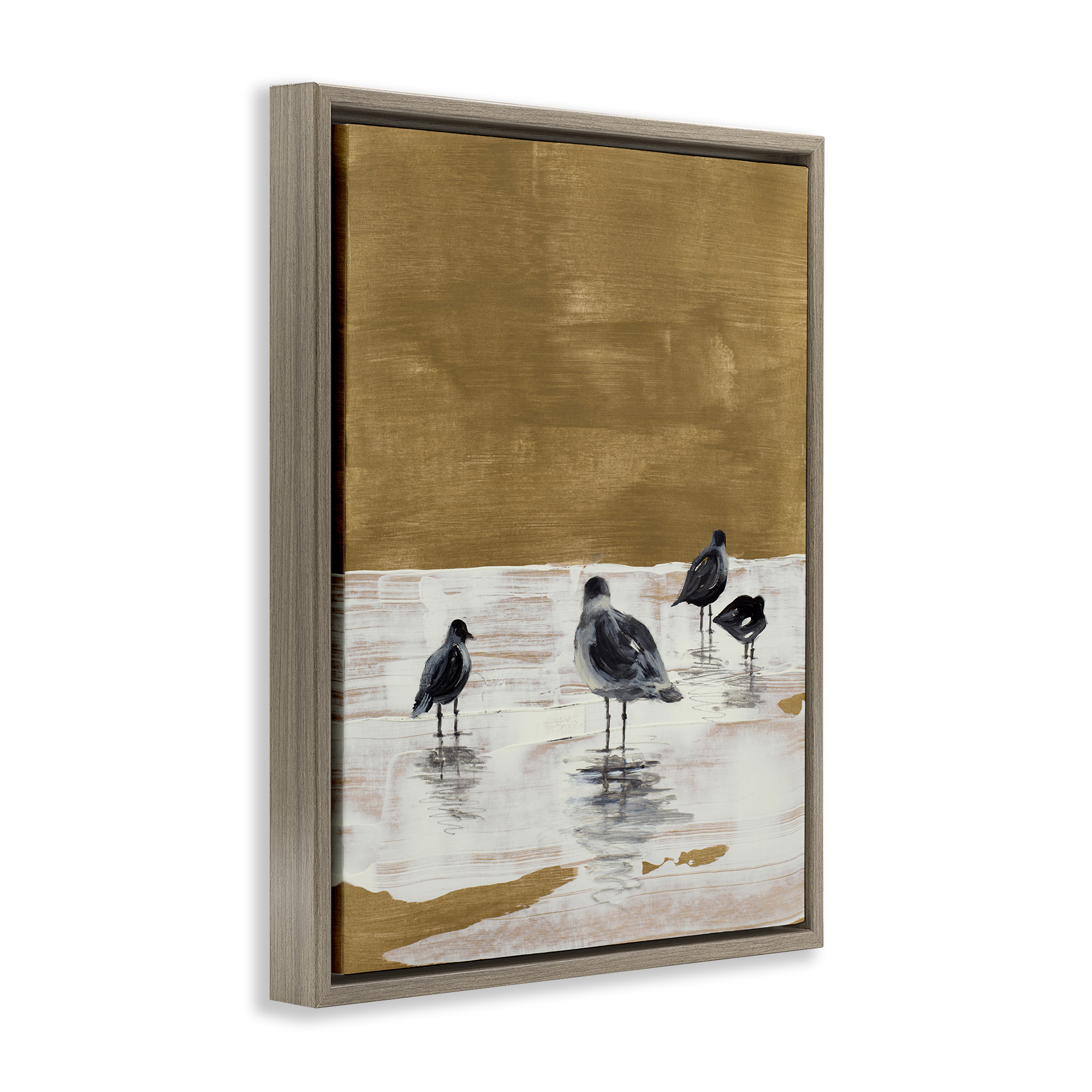 Stupell Industries Sea Seagull Silhouettes Animals & Insects Painting Brown Floater Framed Canvas Art Print Wall Art, 25 x 31