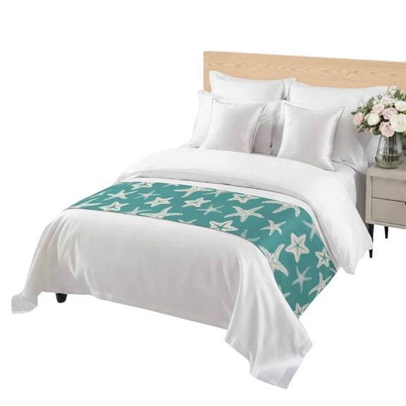 Starfish Bed Runner for Twin Size Bed, Summer Beach Nautical Ocean Sea Star Marine Life Teal Green Soft Bedding Scarf Bedding Protector Slipcover Sofa Throw for Bedroom Hotel Guesthouse