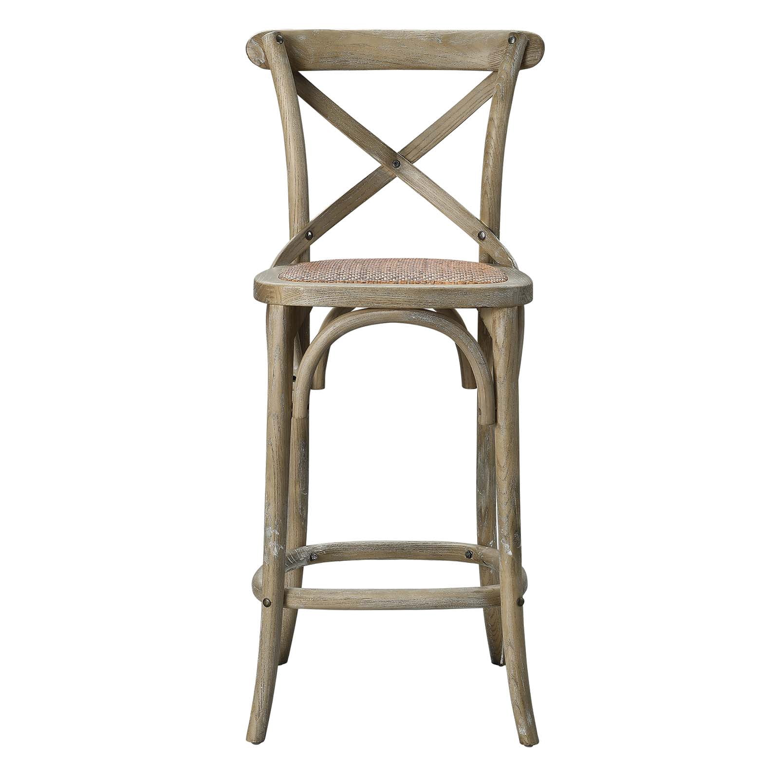 Modway Gear 39.5" Rattan and Elm Wood Counter Stool in Gray Finish