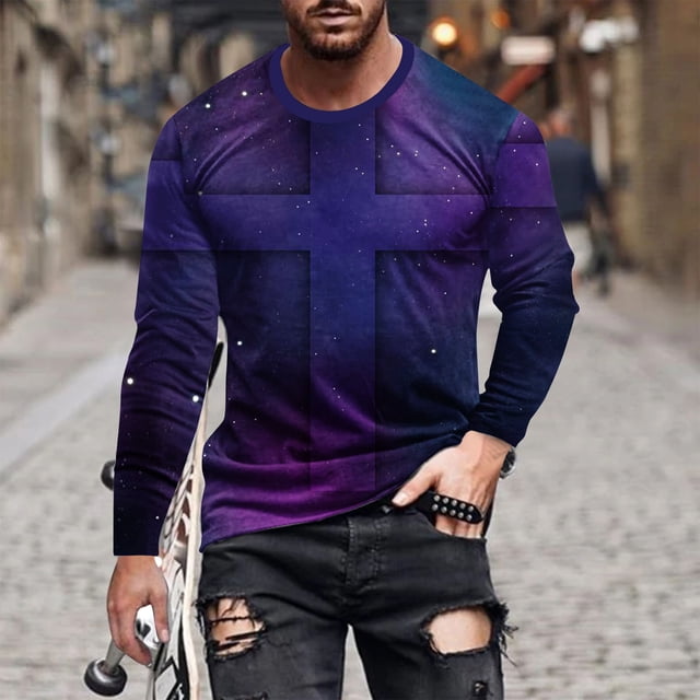 Blusas y camisas de manga larga con cuello redondo para hombre, blusa informal de manga larga con cuello redondo y estampado de rayas, blusa de poliéster para hombre