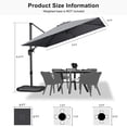 thumbnail image 3 of PURPLE LEAF Parasol Carré Déporté 9x9 Pi pour Terrasse Extérieure, Grand Parasol Suspendu en Aluminium avec Rotation à 360°, Réglable, pour Jardin et Piscine, Gris, 3 of 8