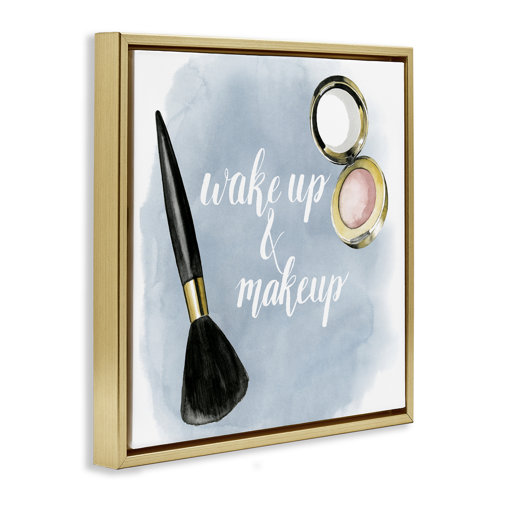 Stupell Industries Watercolor Wake Up & Make Up Beauty & Fashion Painting Gold Floater Framed Canvas Art Print Wall Art, 18 x 18
