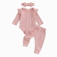 thumbnail image 4 of TOWED22 Newborn Girl Fall Winter Outfits 3 Pcs Clothing Set Long Sleeve Round Neck Graphic Romper Jumpsuit Flare Pants Headband Baby Girl Clothes Set(Pink,6-9 M), 4 of 4